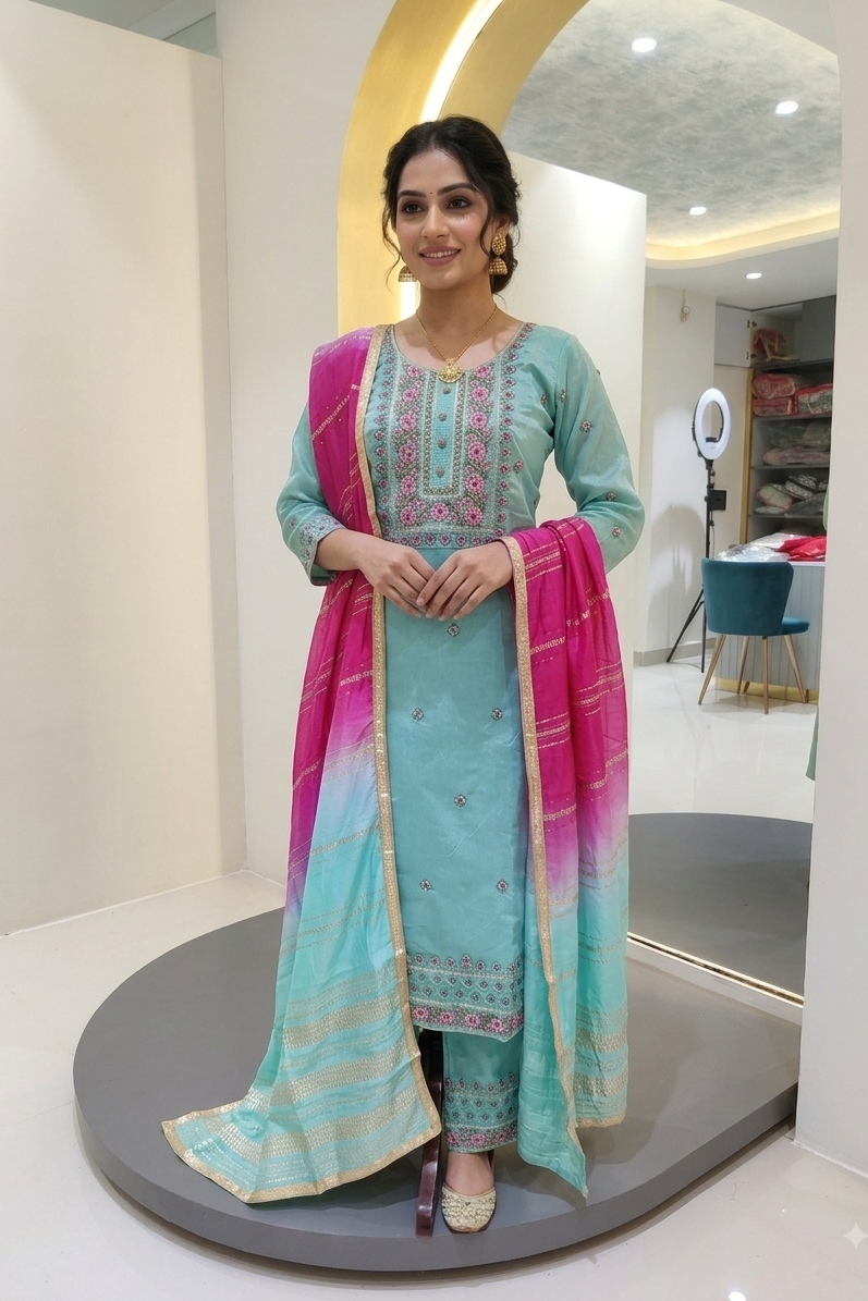 Chenderi silk suit - sky