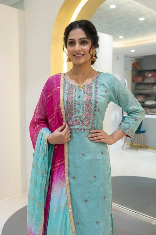 Chenderi silk suit - sky