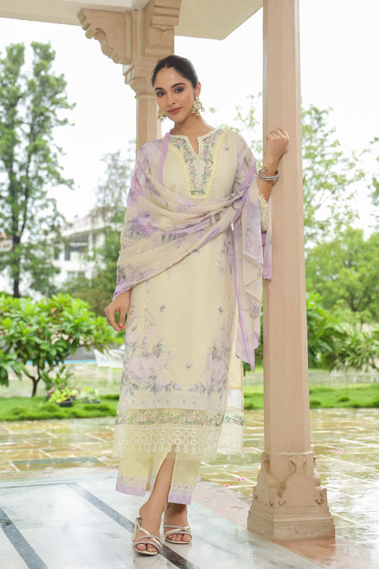 Digital printed pakistani suit - light Yellow