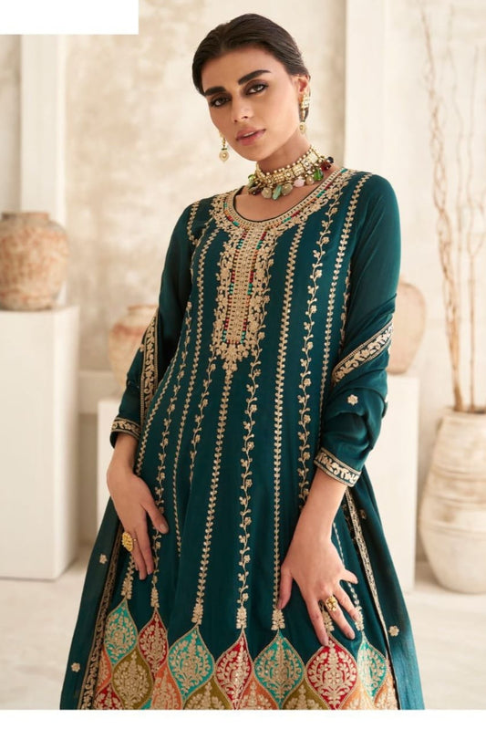 Zari work silk suit set