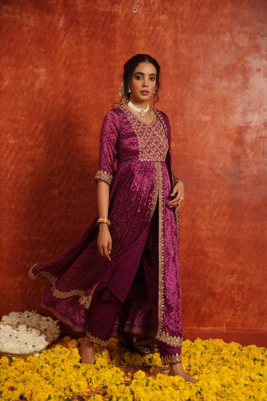 Front slit Anarkali - onion color