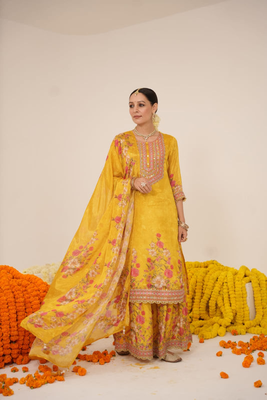Multicolored Sharara set -yellow