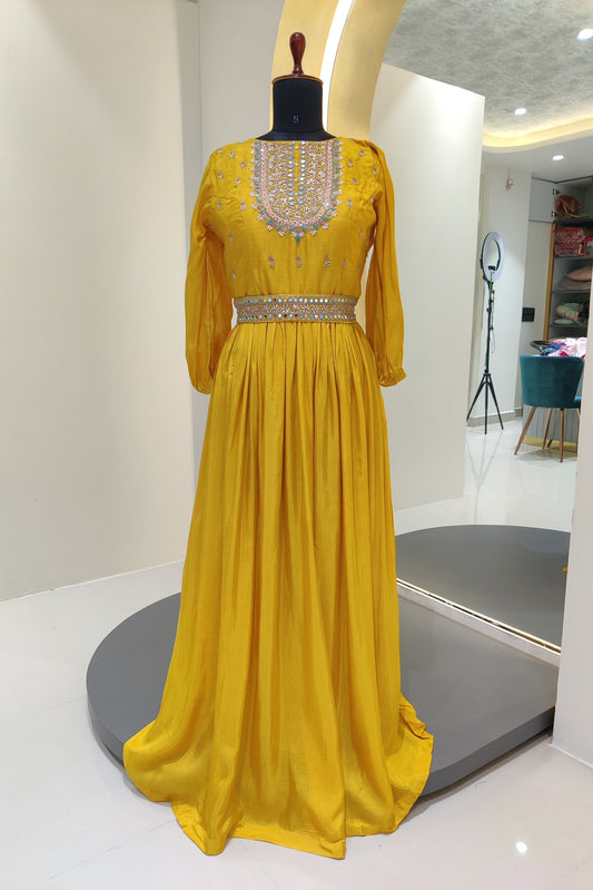 Silk gown with hand work