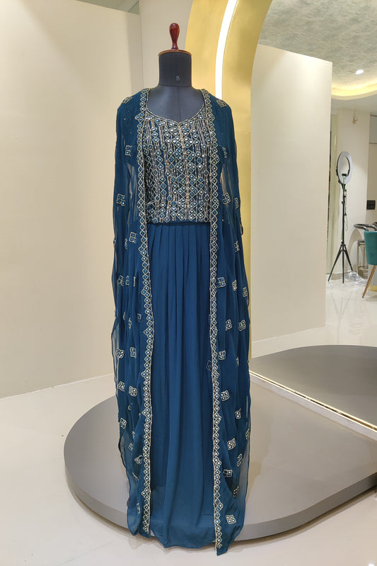 Mirror work top with cape indo western