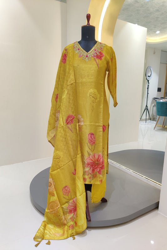 Tissue shimmer with hand work - Golden Yellow