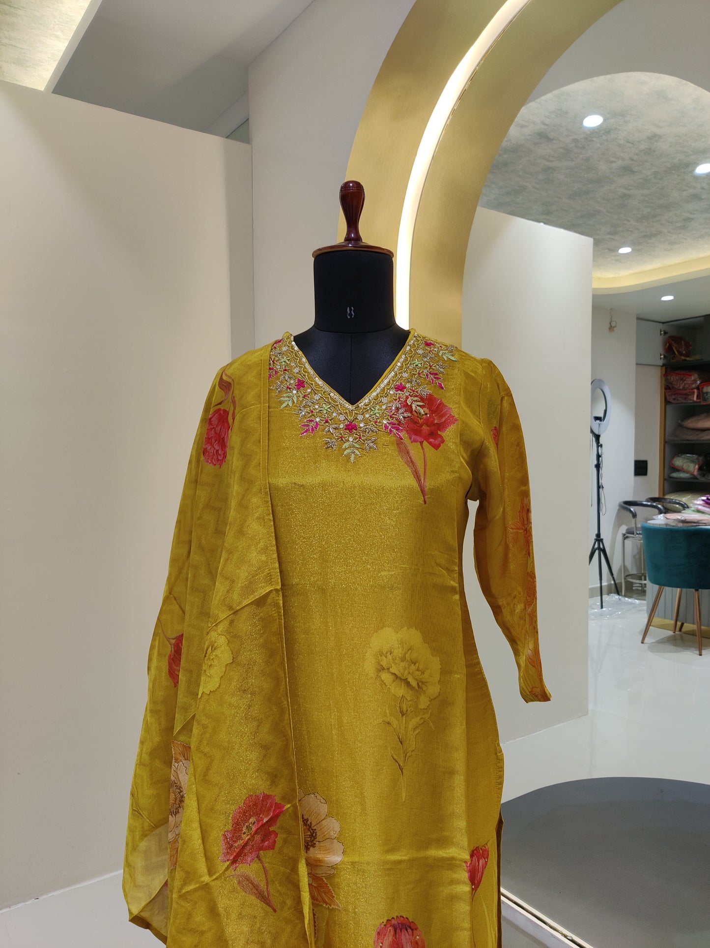 Tissue shimmer with hand work - Golden Yellow