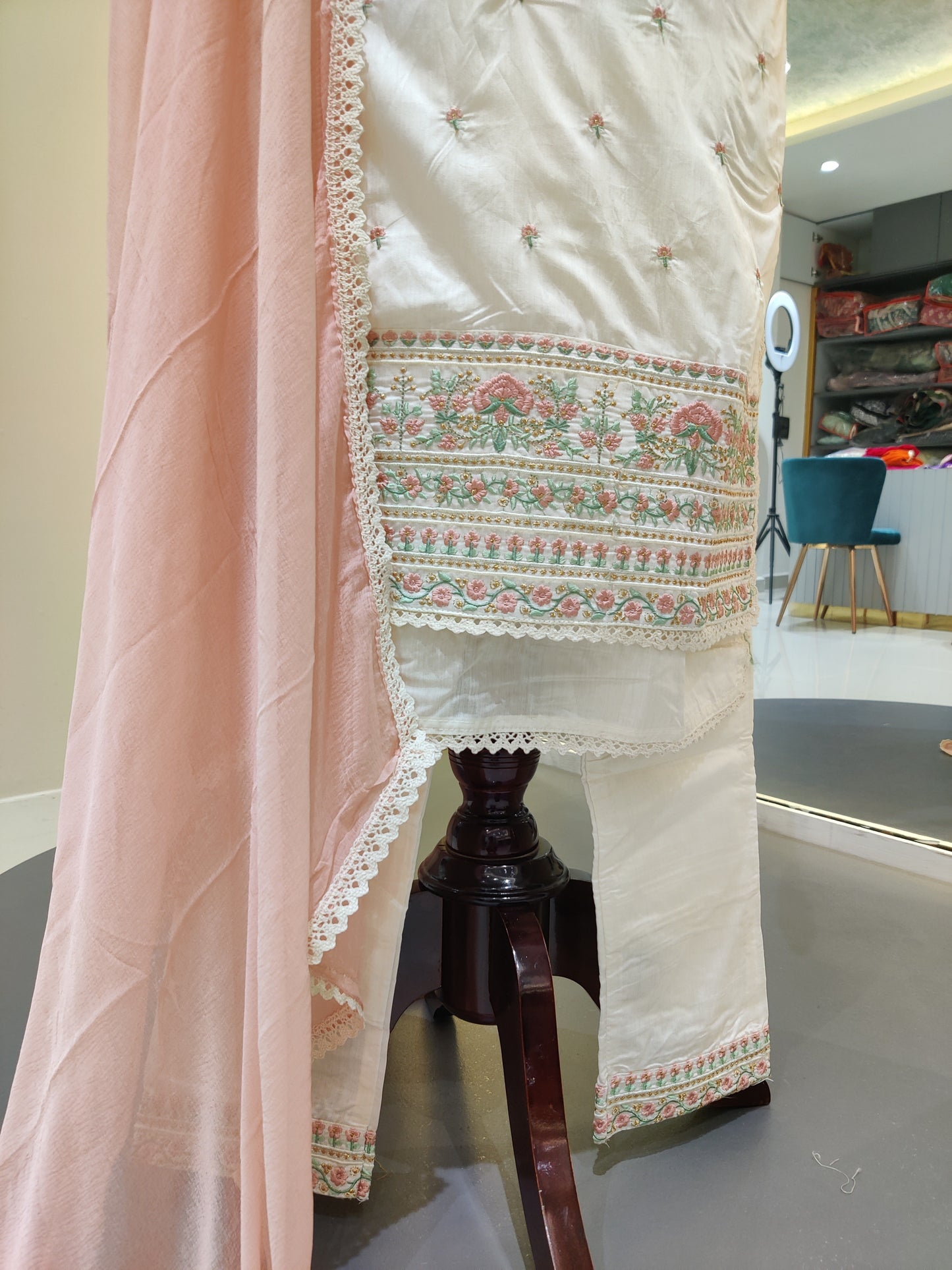 Chenderi silk with thread work - Off White