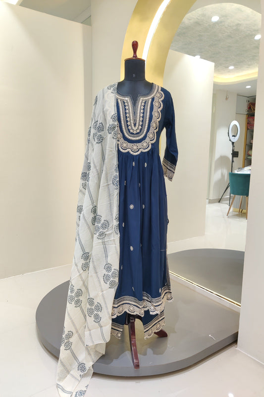 Rayon cotton suit - Navy Blue