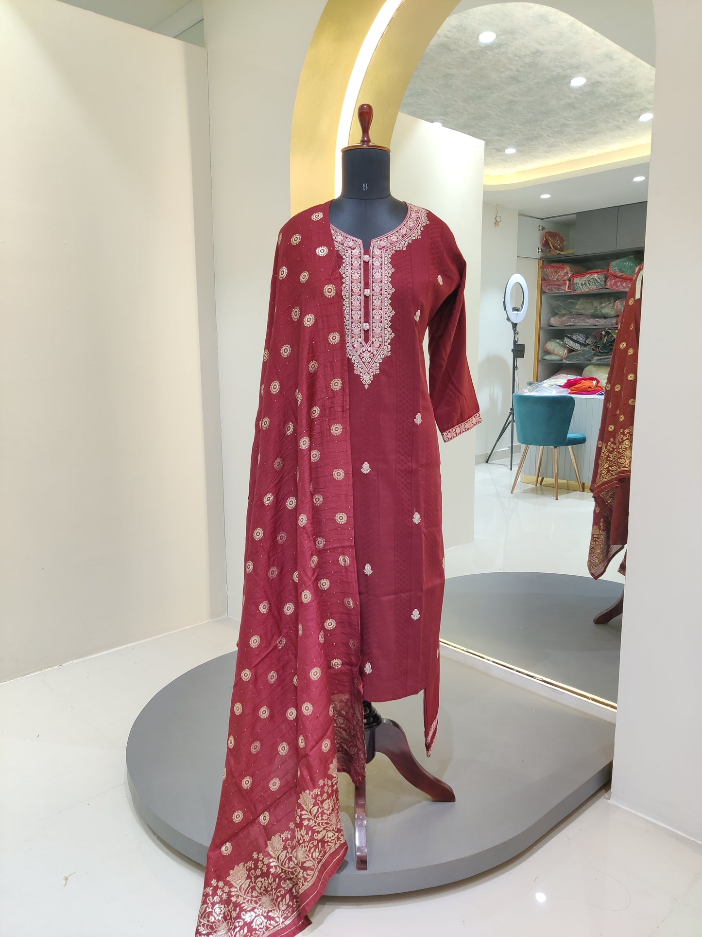 German silk with thread & hand work
