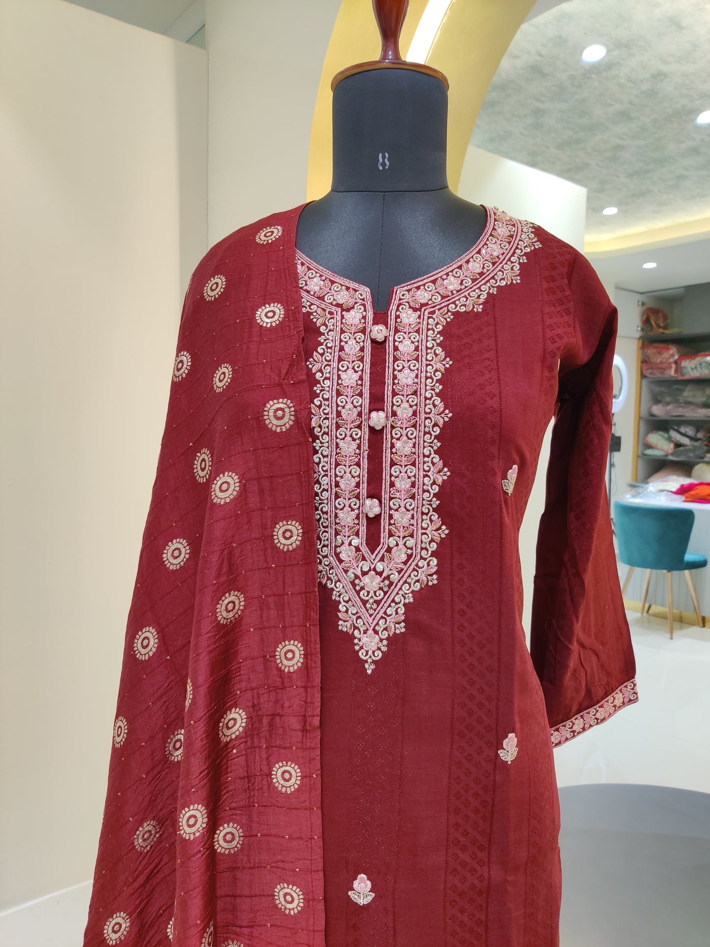 German silk with thread & hand work