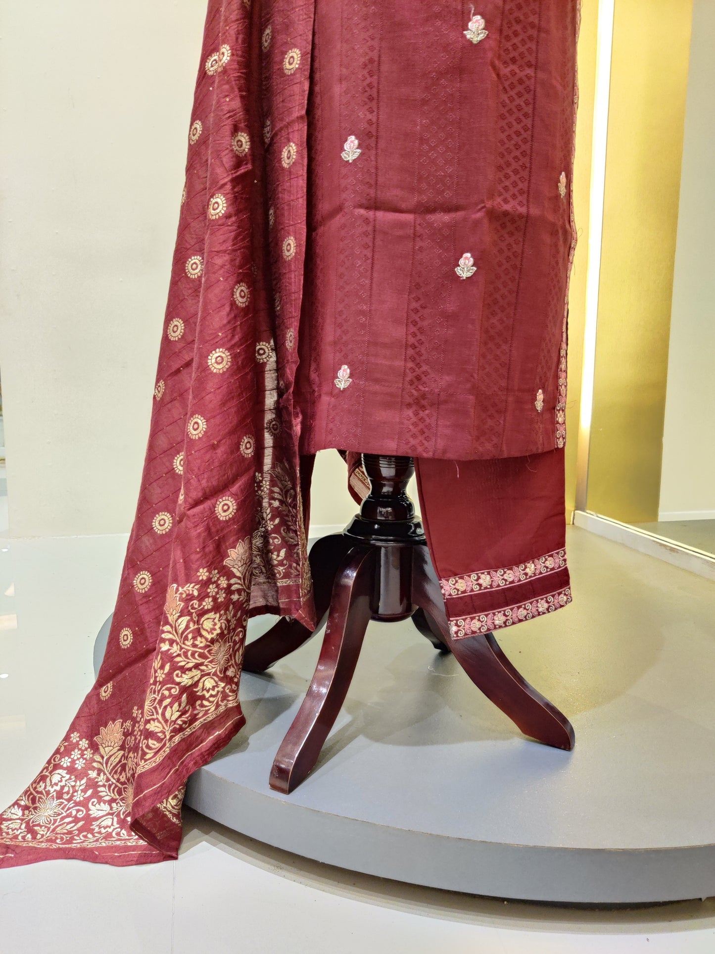 German silk with thread & hand work