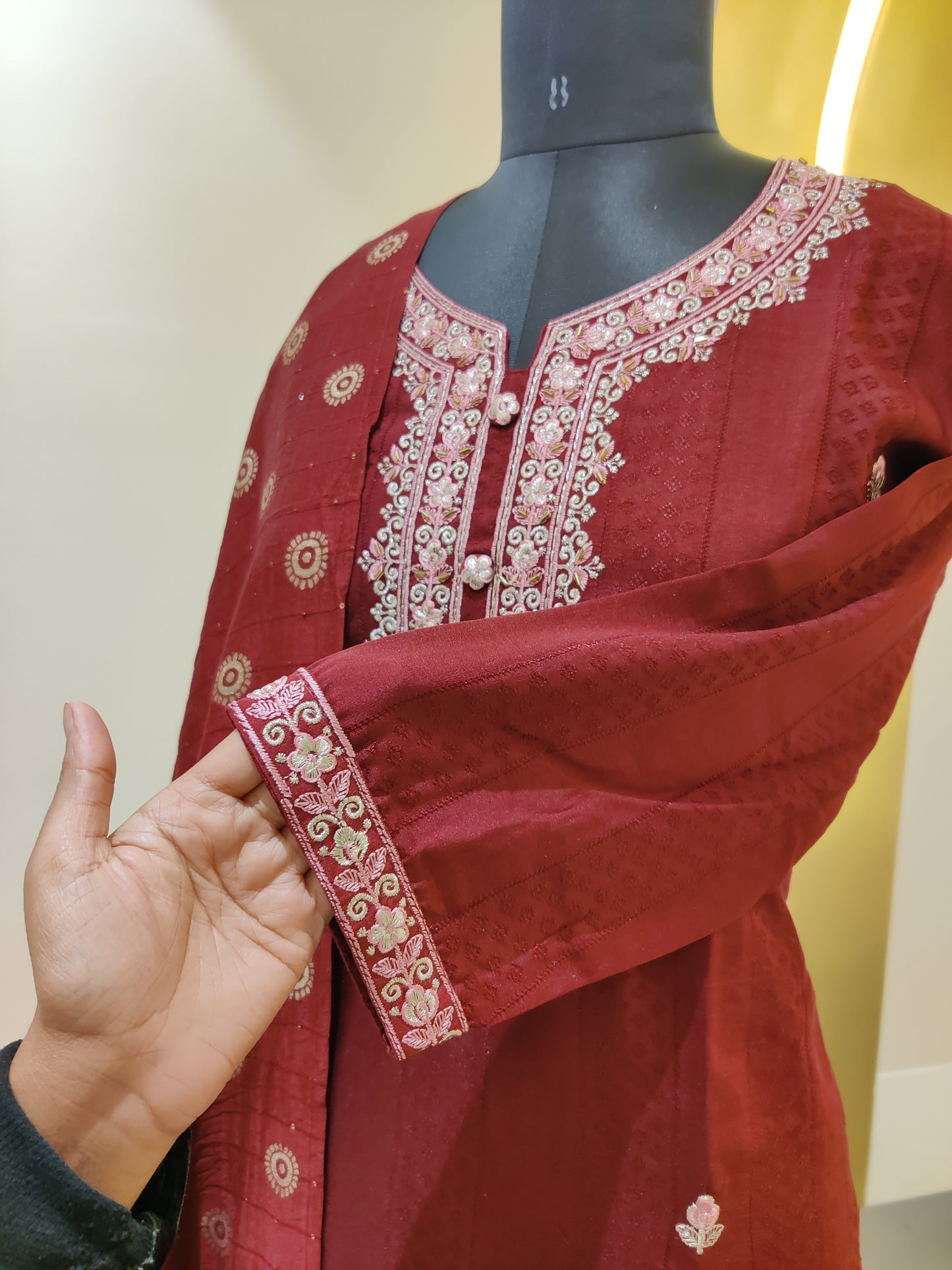 German silk with thread & hand work