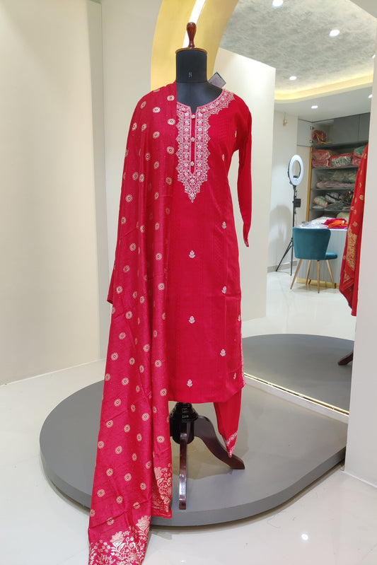 German silk with thread & hand work