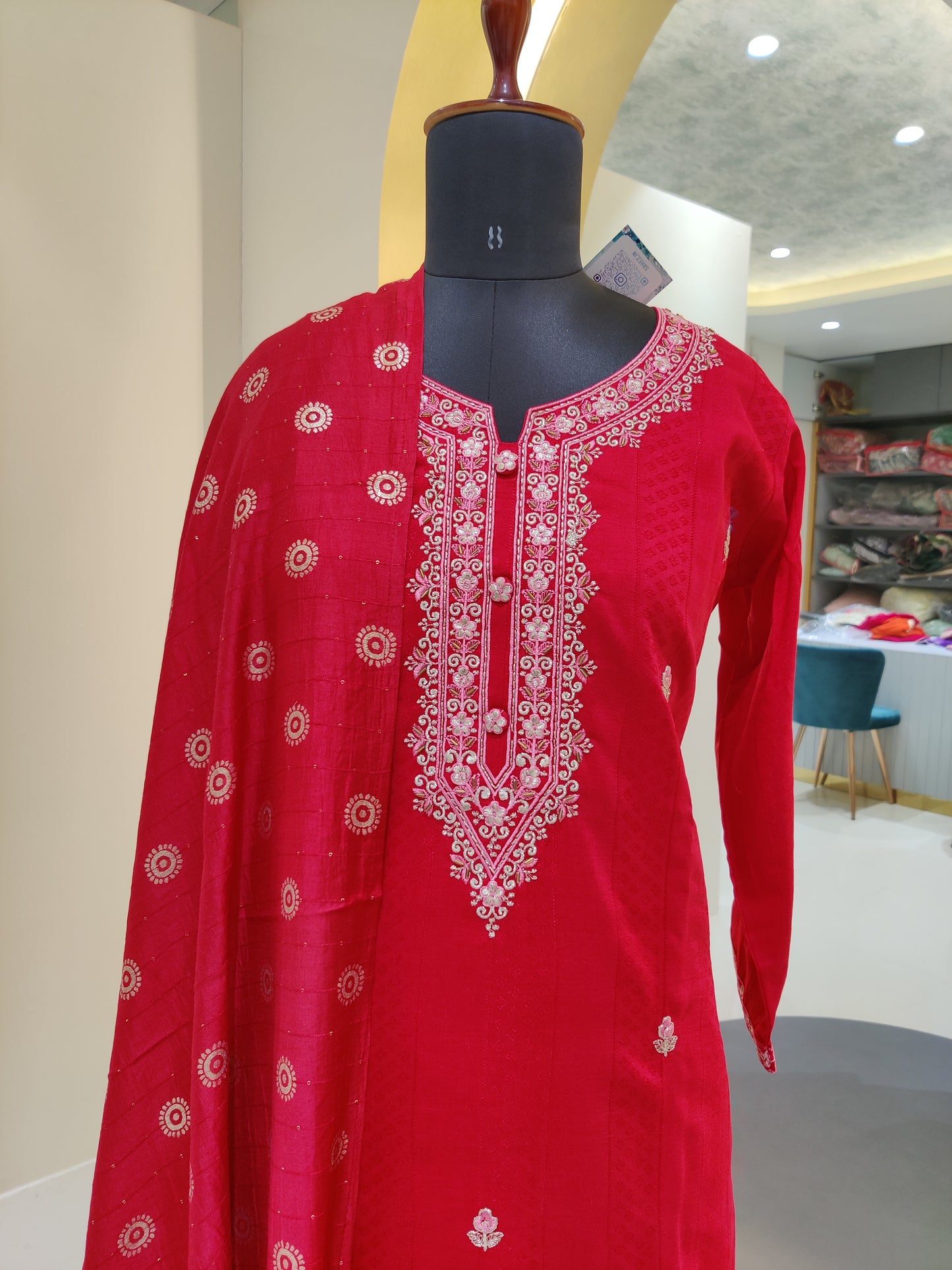German silk with thread & hand work