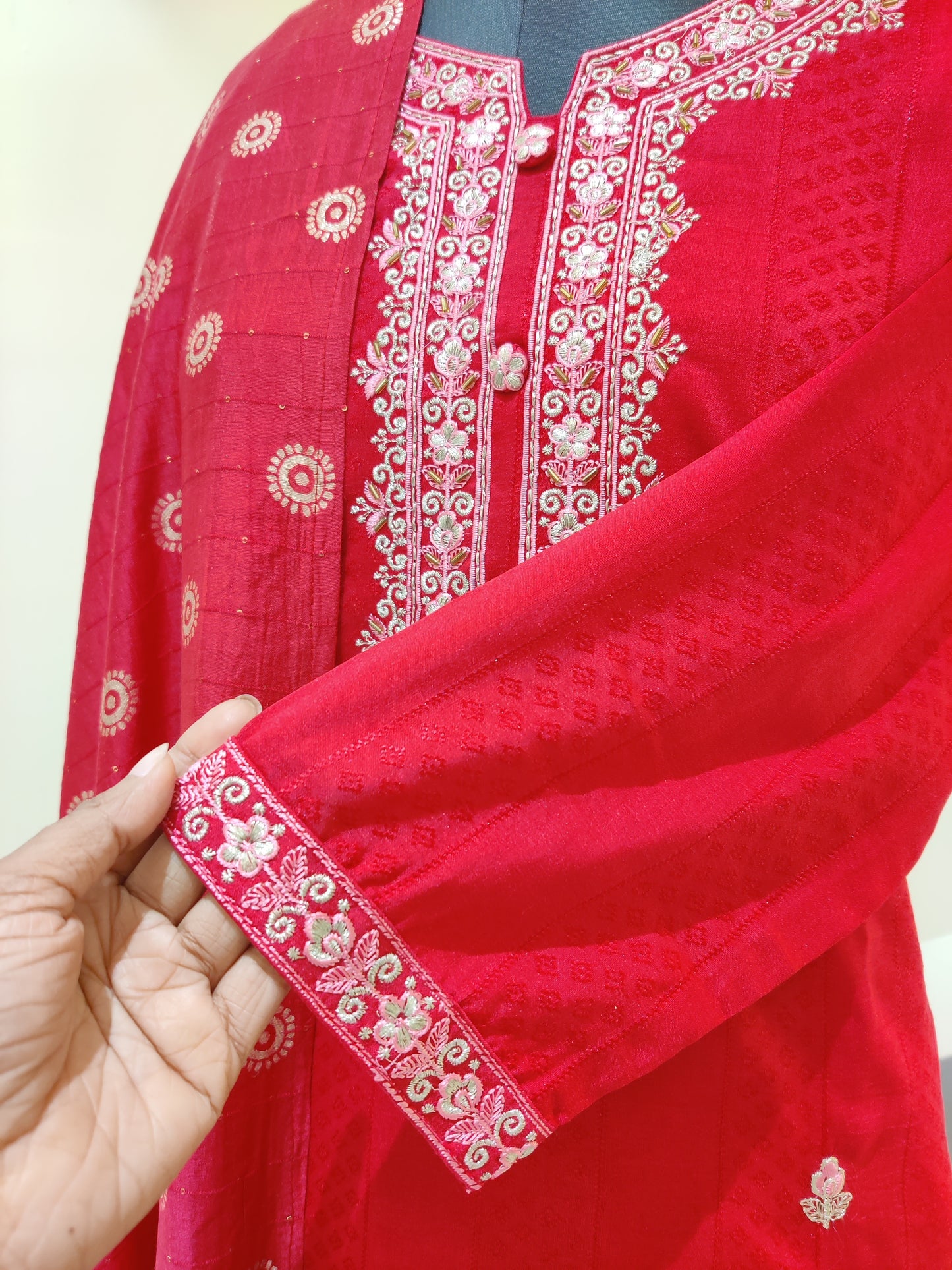 German silk with thread & hand work