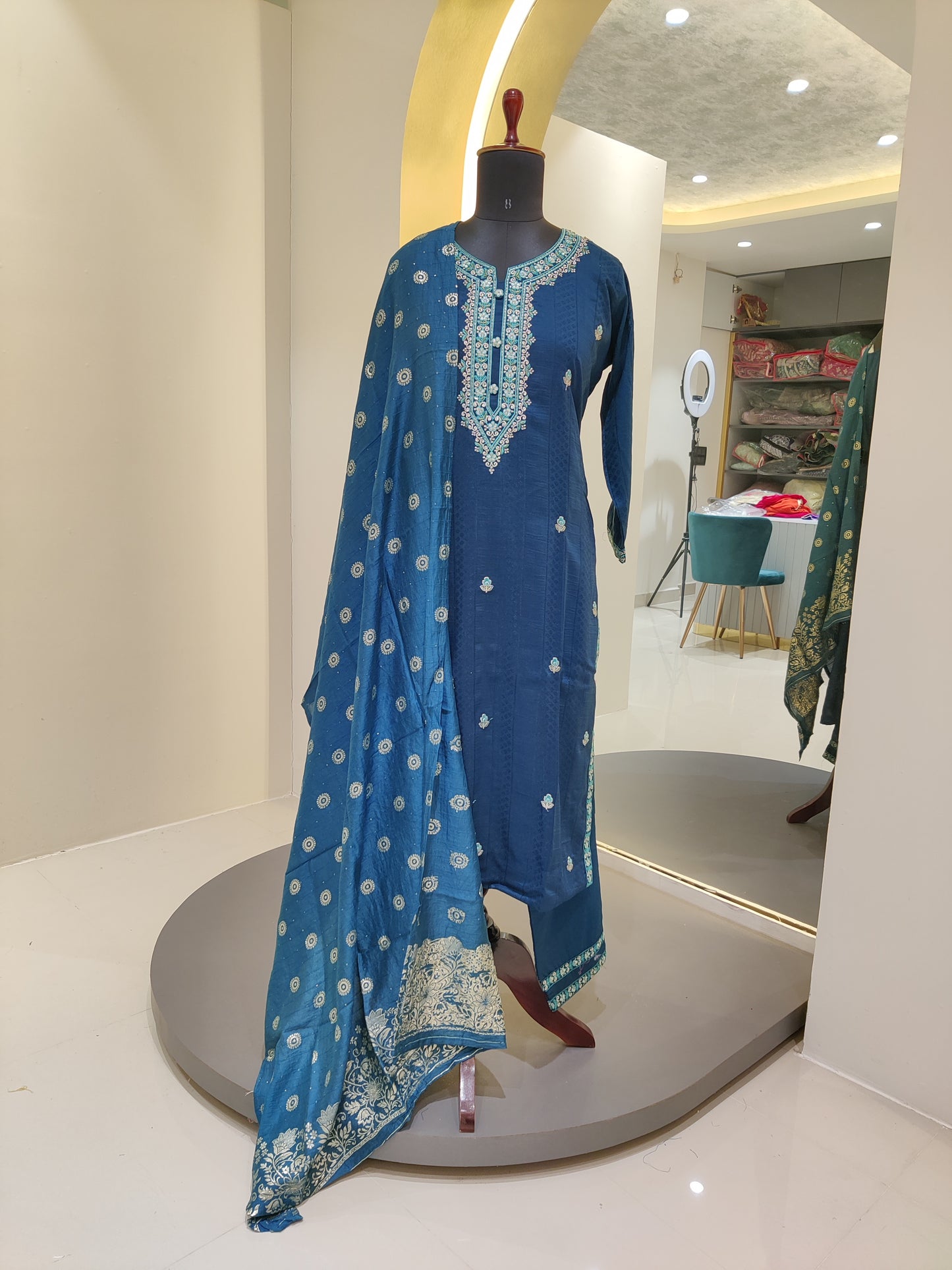 German silk with thread & hand work