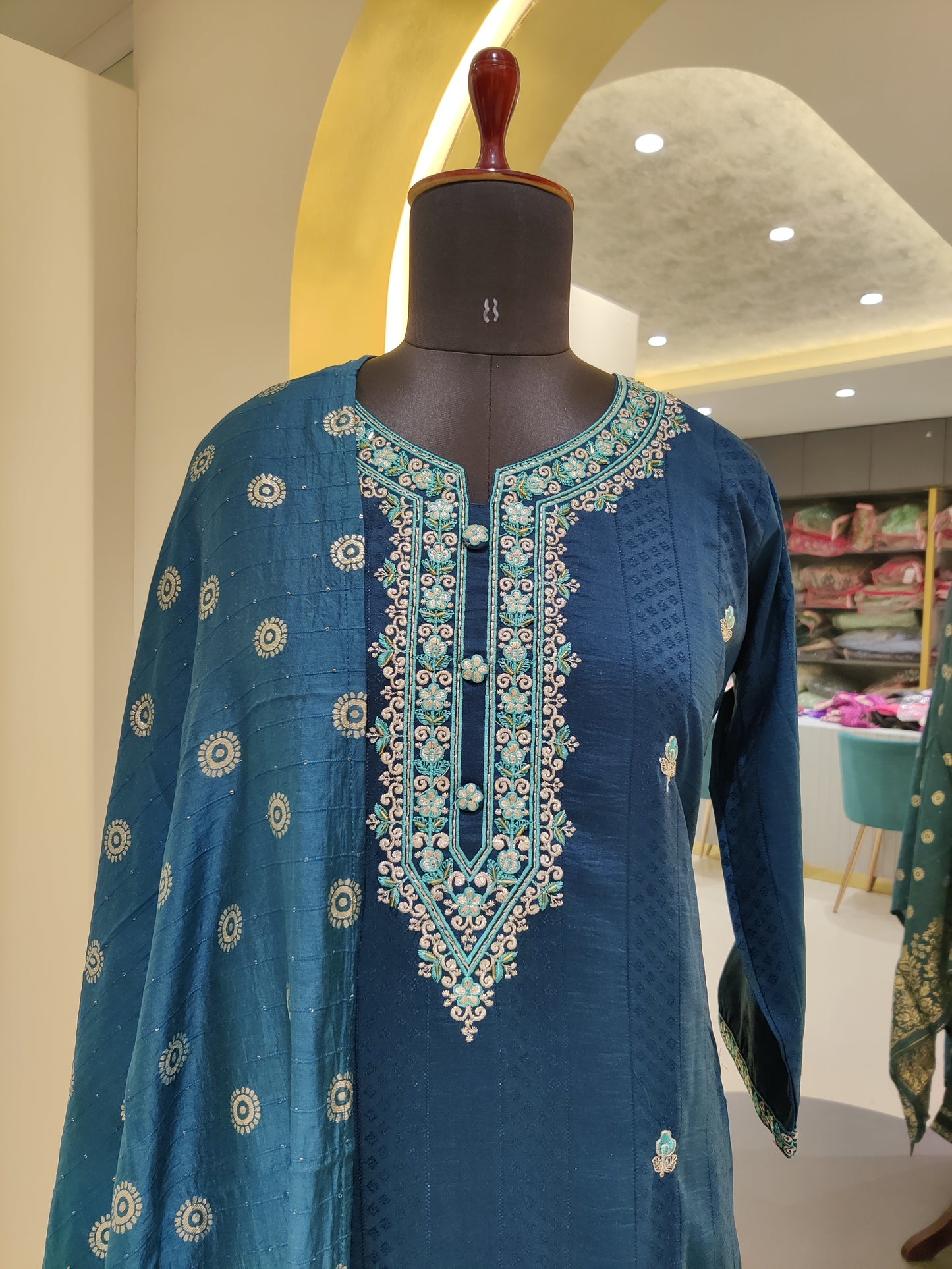 German silk with thread & hand work