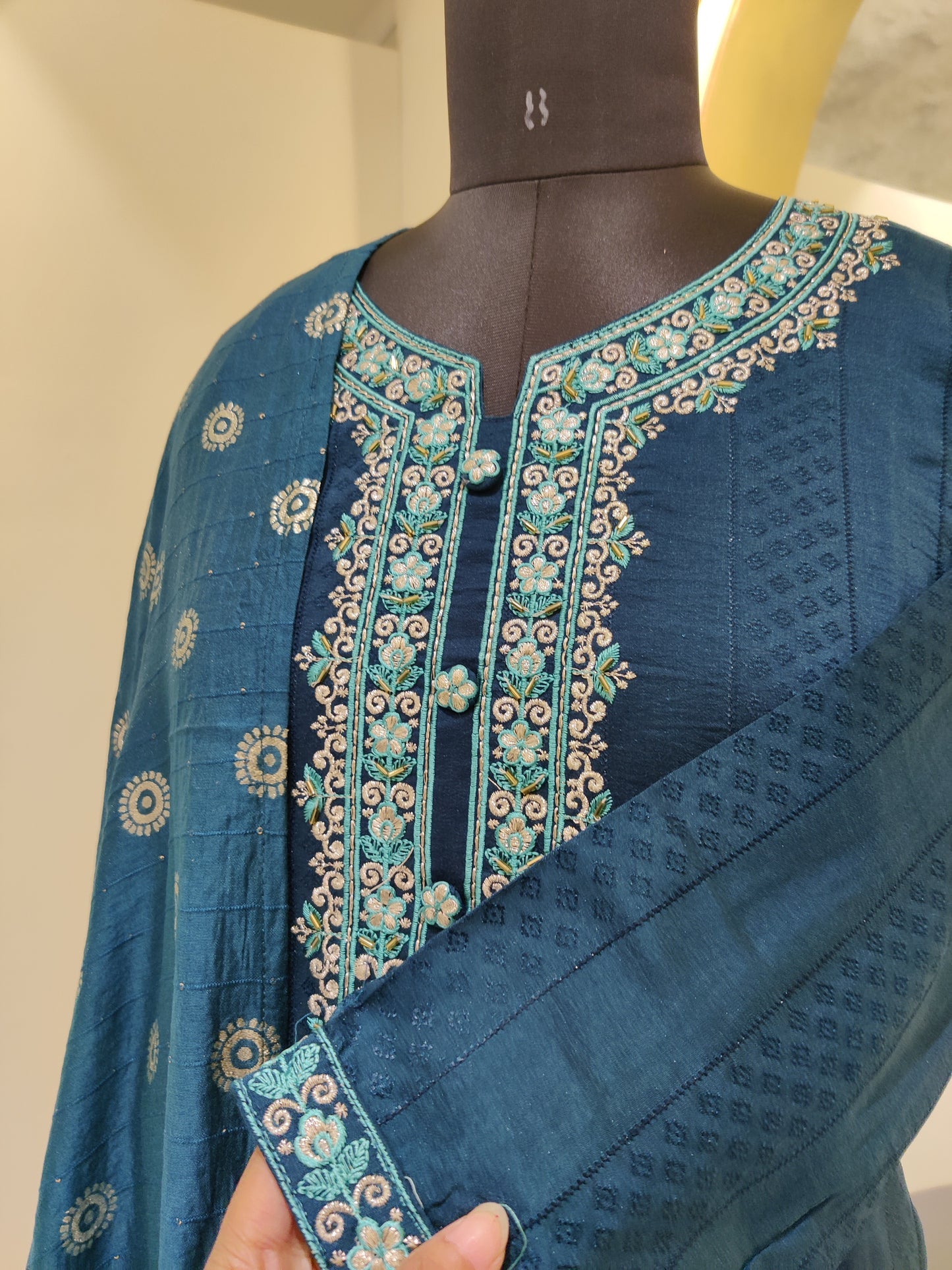 German silk with thread & hand work