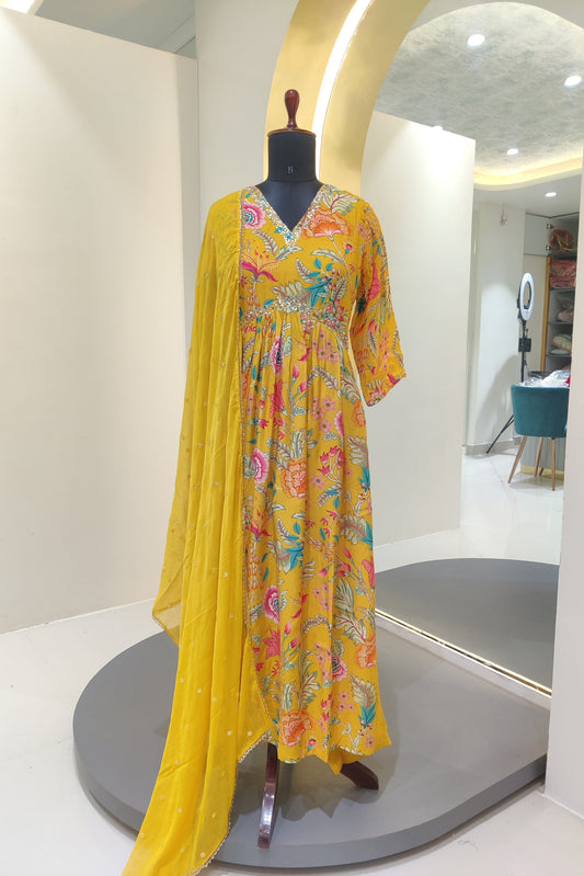 Muslin Alia style suit - yellow
