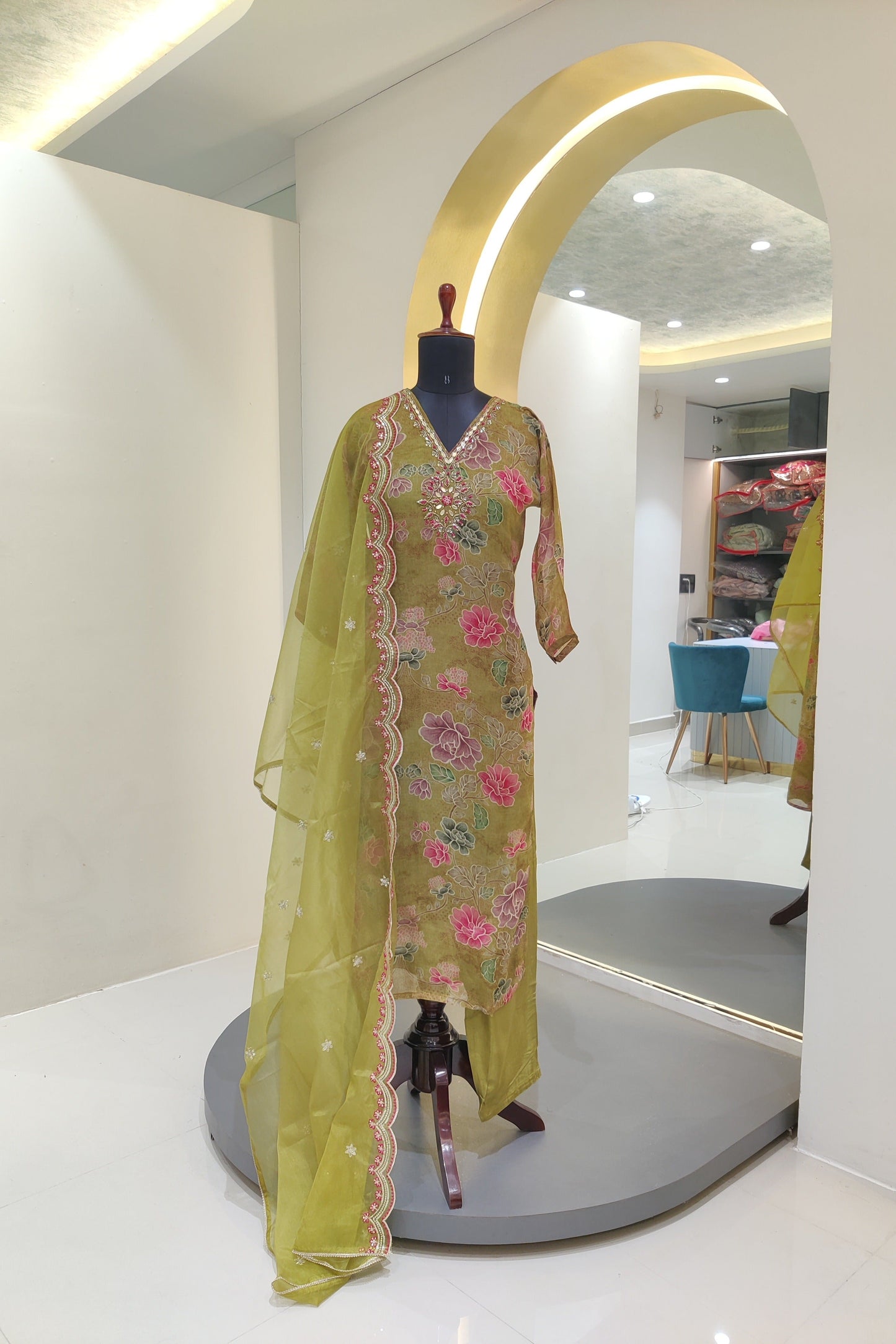 Flower printed organza suit