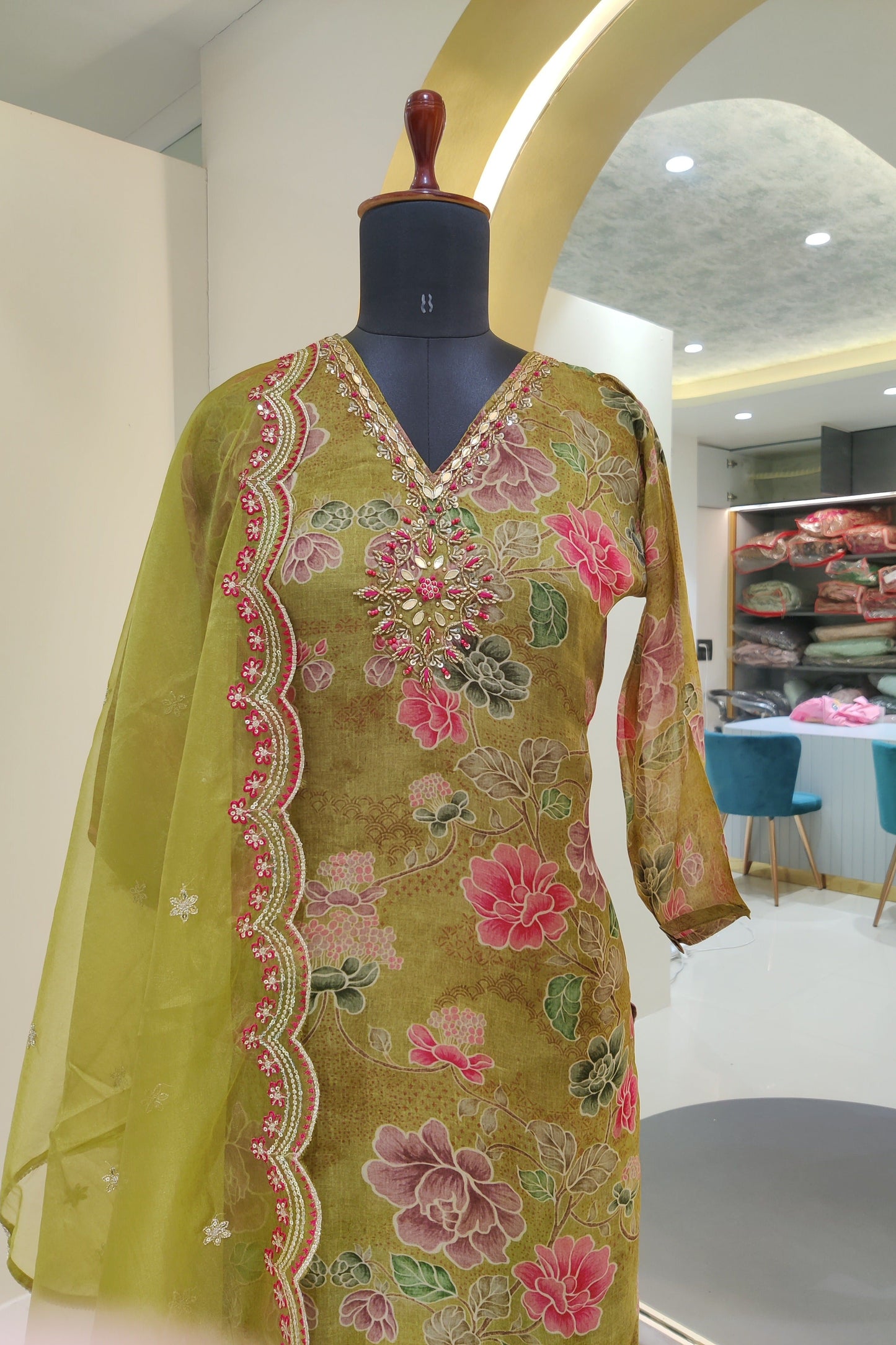 Flower printed organza suit