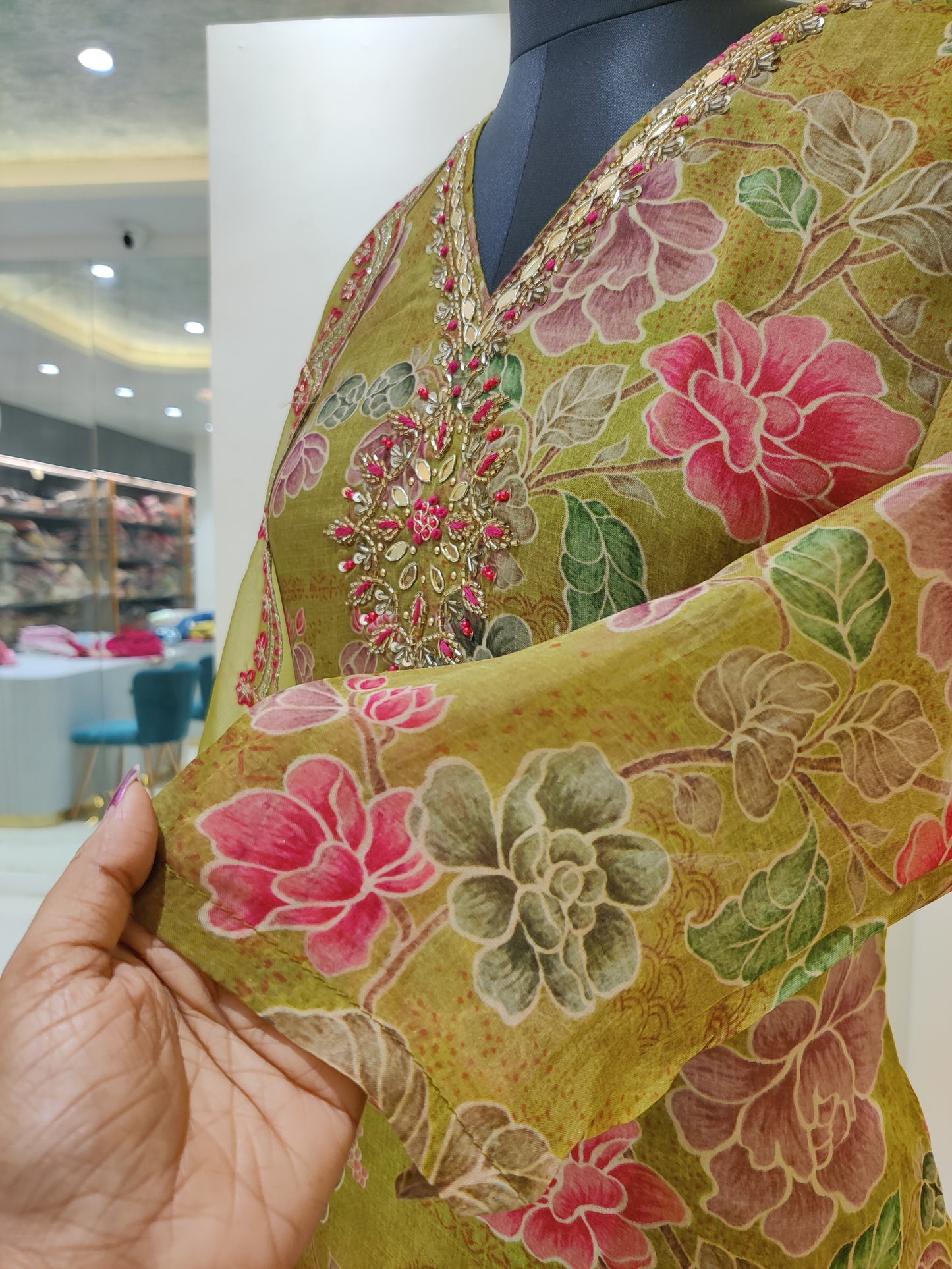 Flower printed organza suit