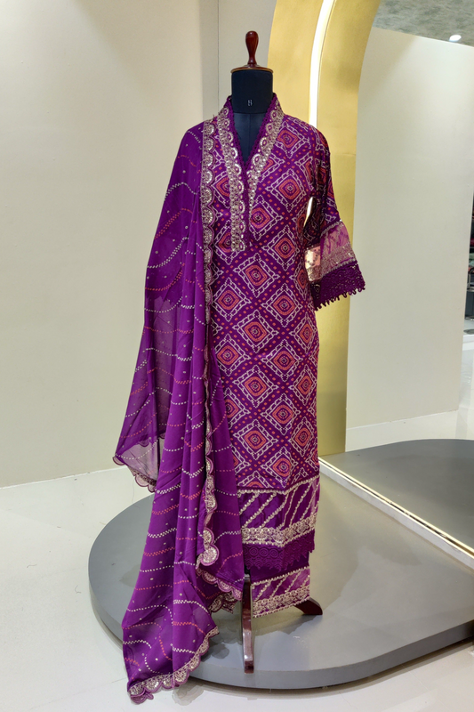 Bandhej printed butter crape kurta set